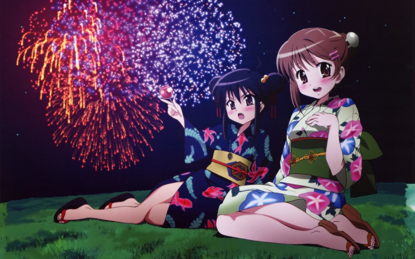 Обои shakugan no shana, shana, japanese clothes, yoshida kazumi, юката, феерверк, yukata, fireworks разрешение 3864x2795 Загрузить