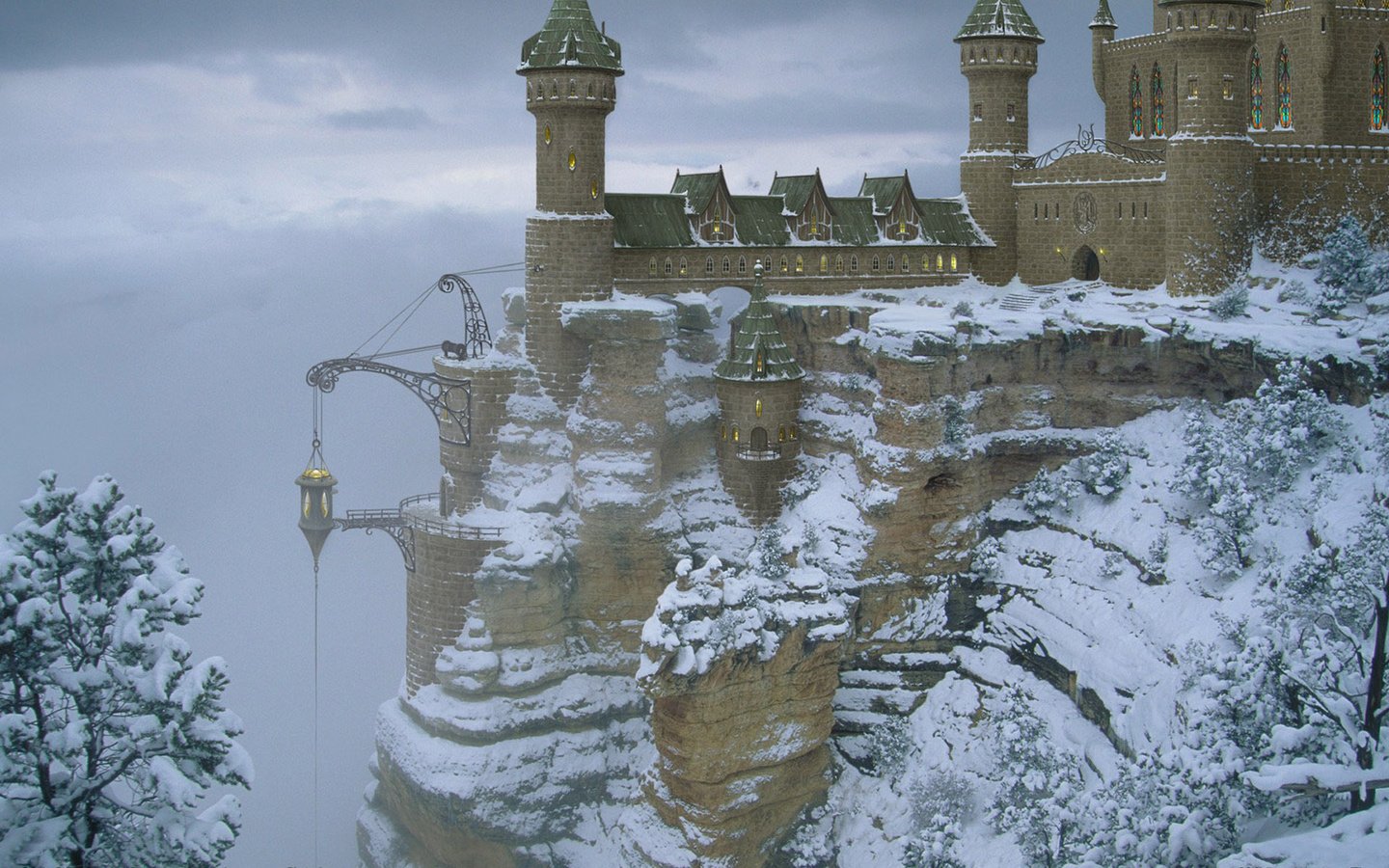 Обои снег, зима, замок, хогвартс, snow, winter, castle, hogwarts разрешение 1920x1200 Загрузить