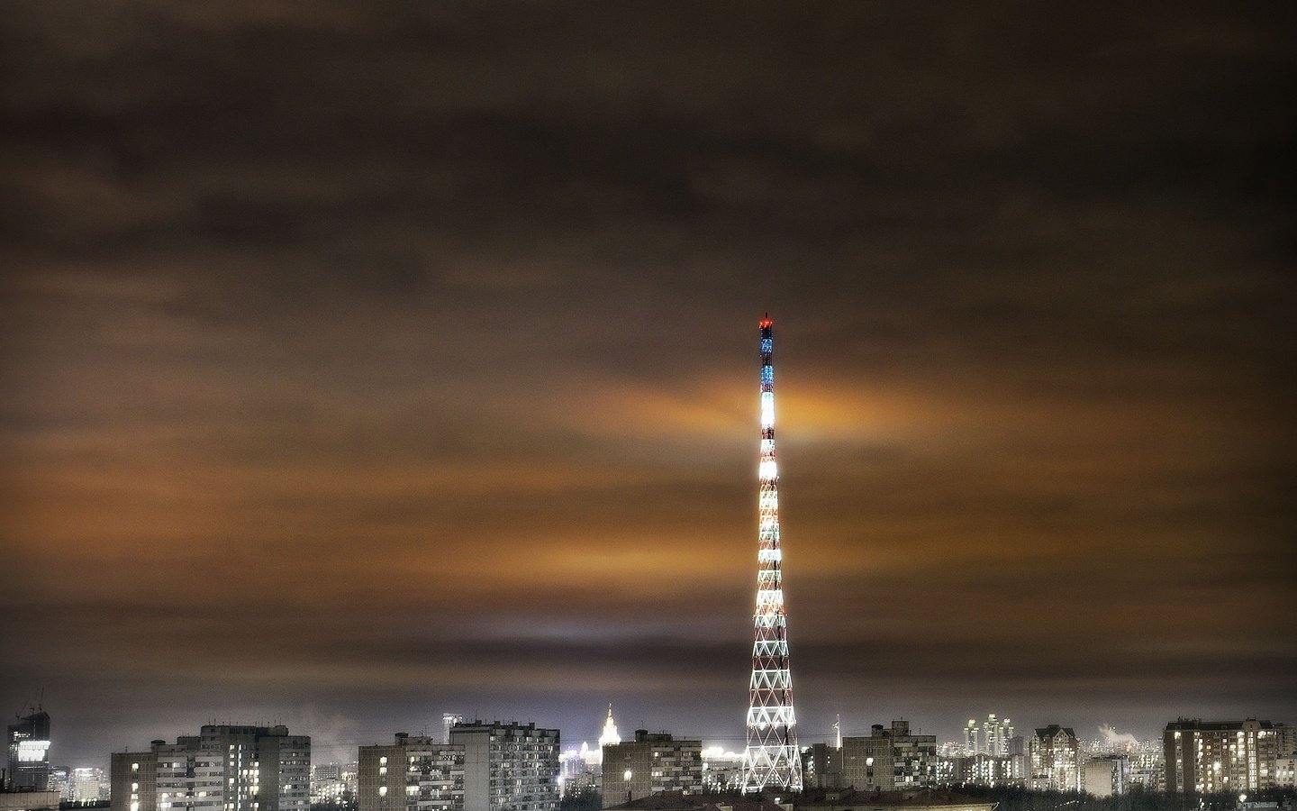 Обои свет, ночь, москва, город, здания, телебашня, light, night, moscow, the city, building, tower разрешение 4766x3657 Загрузить