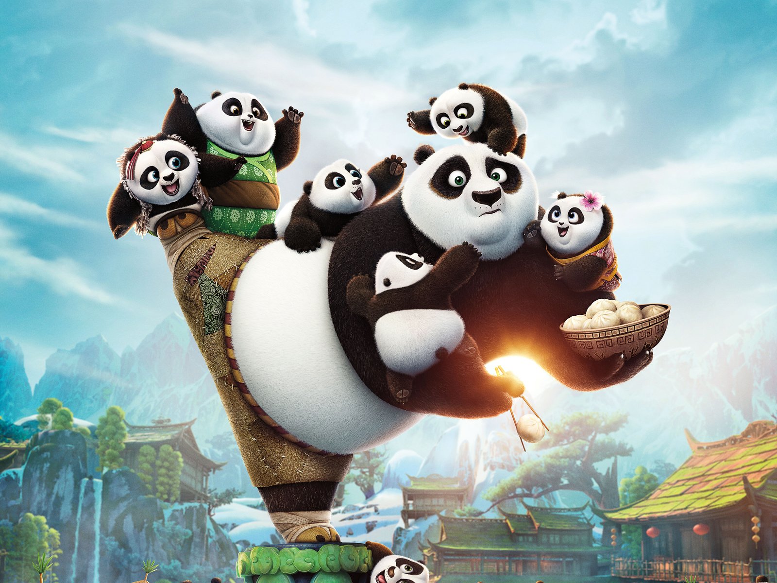 Обои малыши, панды, kung fu panda 3, кунг-фу панда 3, kids, panda разрешение 4800x3800 Загрузить