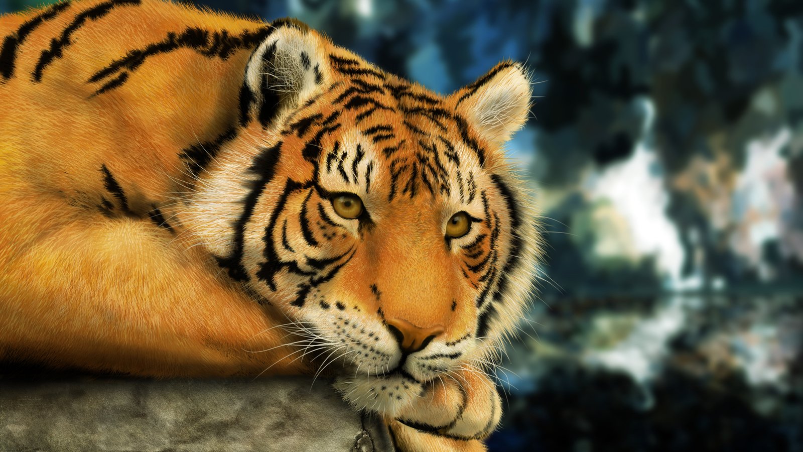 Обои тигр, морда, лапы, смотрит, хищник, большая кошка, бенгальский тигр, tiger, face, paws, looks, predator, big cat, bengal tiger разрешение 4800x3000 Загрузить