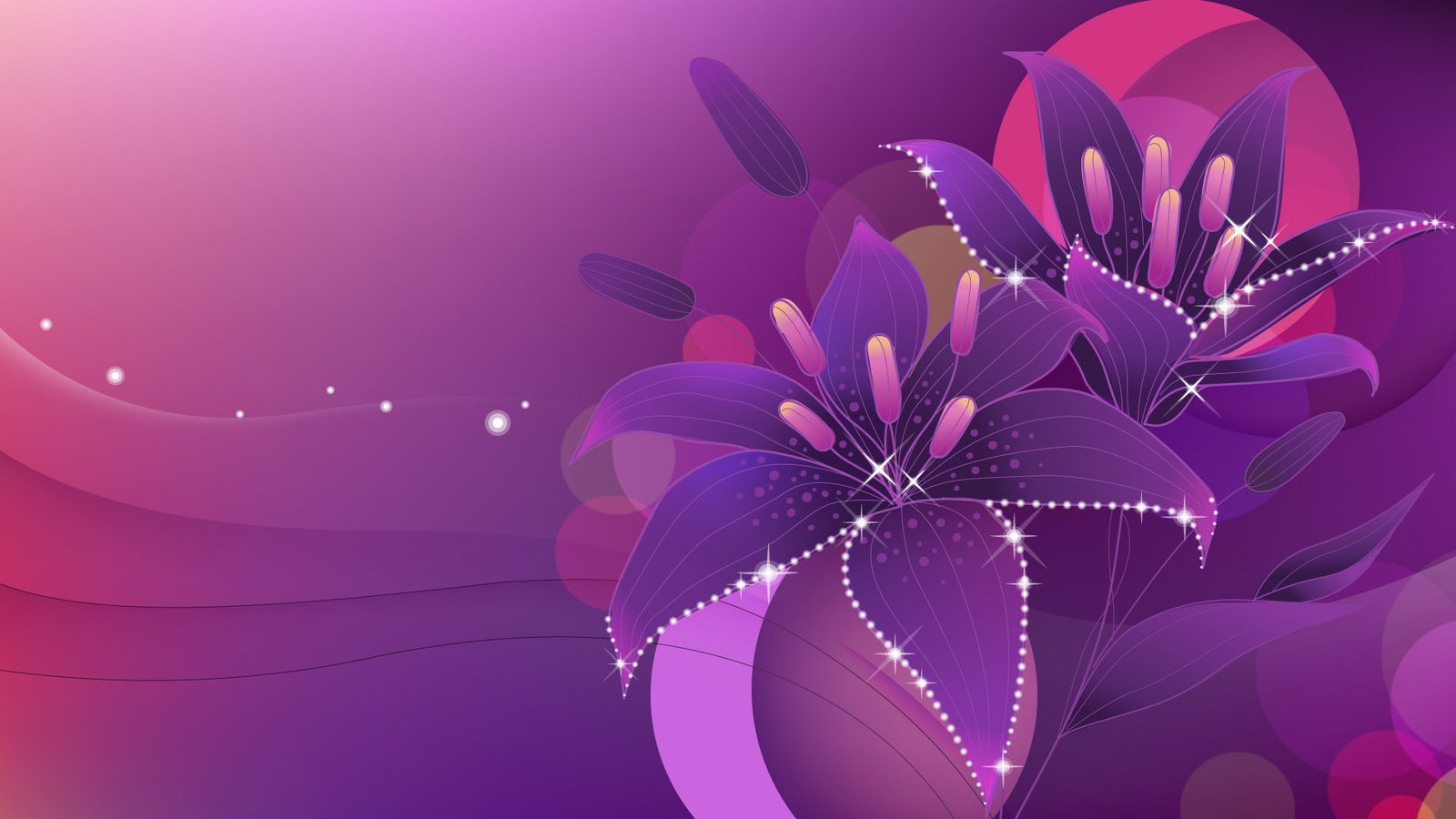 Обои цветы, вектор, сияние, лилия, круги, flowers, vector, lights, lily, circles разрешение 1920x1200 Загрузить