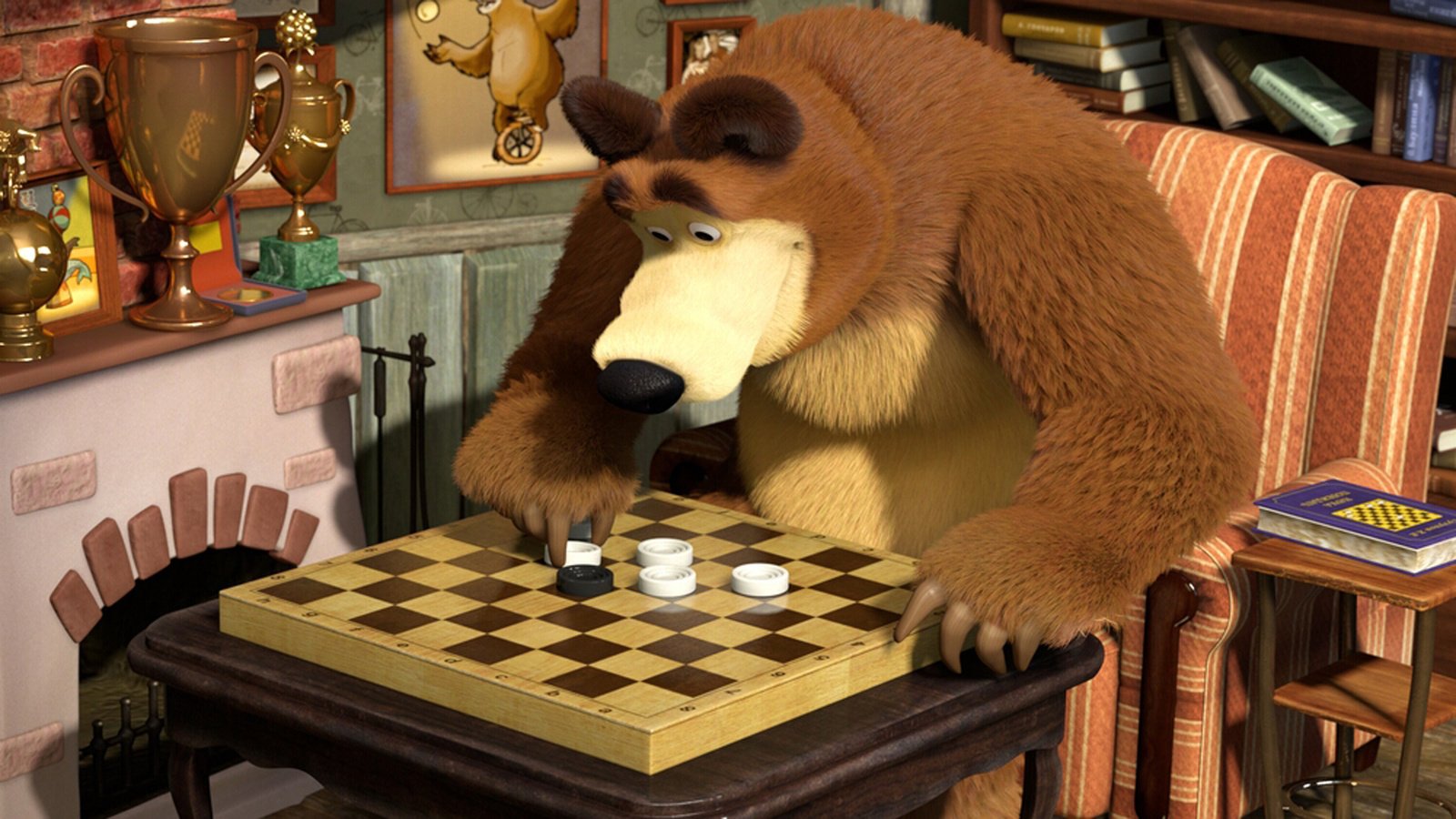 Обои шахматы, медведь, мультфильм, и, маша, biar, ches, chess, bear, cartoon, and, masha разрешение 1920x1080 Загрузить