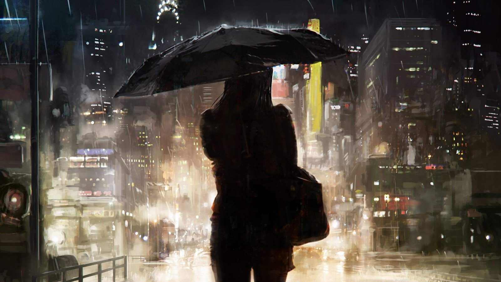 Обои ночь, девушка, город, мегаполис, дождь, зонт, night, girl, the city, megapolis, rain, umbrella разрешение 1920x1316 Загрузить
