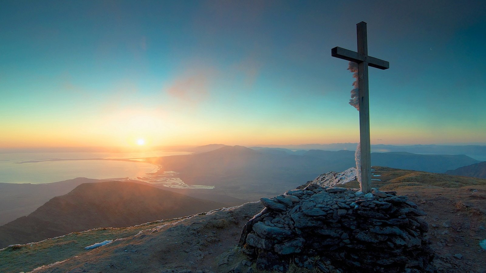 Обои восход, камни, море, гора, крест, ерусалим, sunrise, stones, sea, mountain, cross, jerusalem разрешение 2560x1600 Загрузить