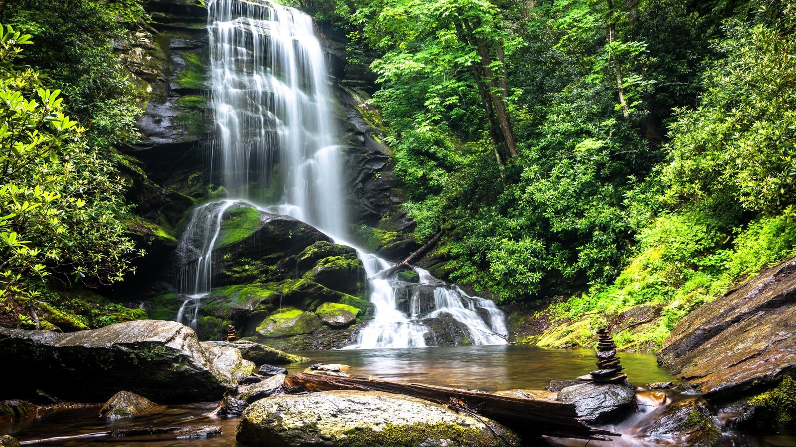 Обои деревья, вода, природа, камни, лес, водопад, trees, water, nature, stones, forest, waterfall разрешение 5120x3417 Загрузить