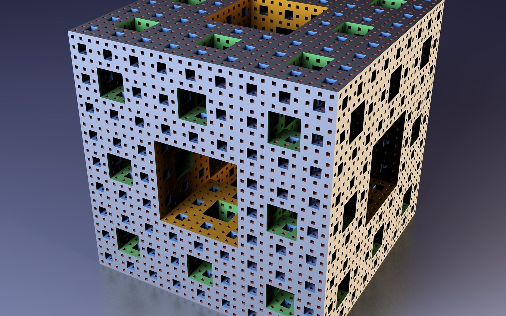 Обои фрактал, мандельброт, куб. 3d-графика, губка менгера, fractal, mandelbrot, cc 3d graphics, the menger sponge разрешение 1920x1080 Загрузить