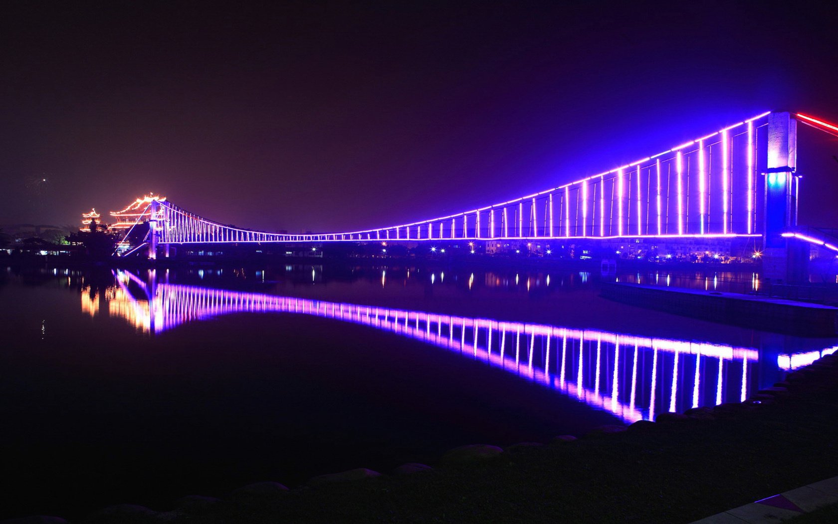 Обои ночь, огни, отражение, мост, night, lights, reflection, bridge разрешение 1920x1200 Загрузить