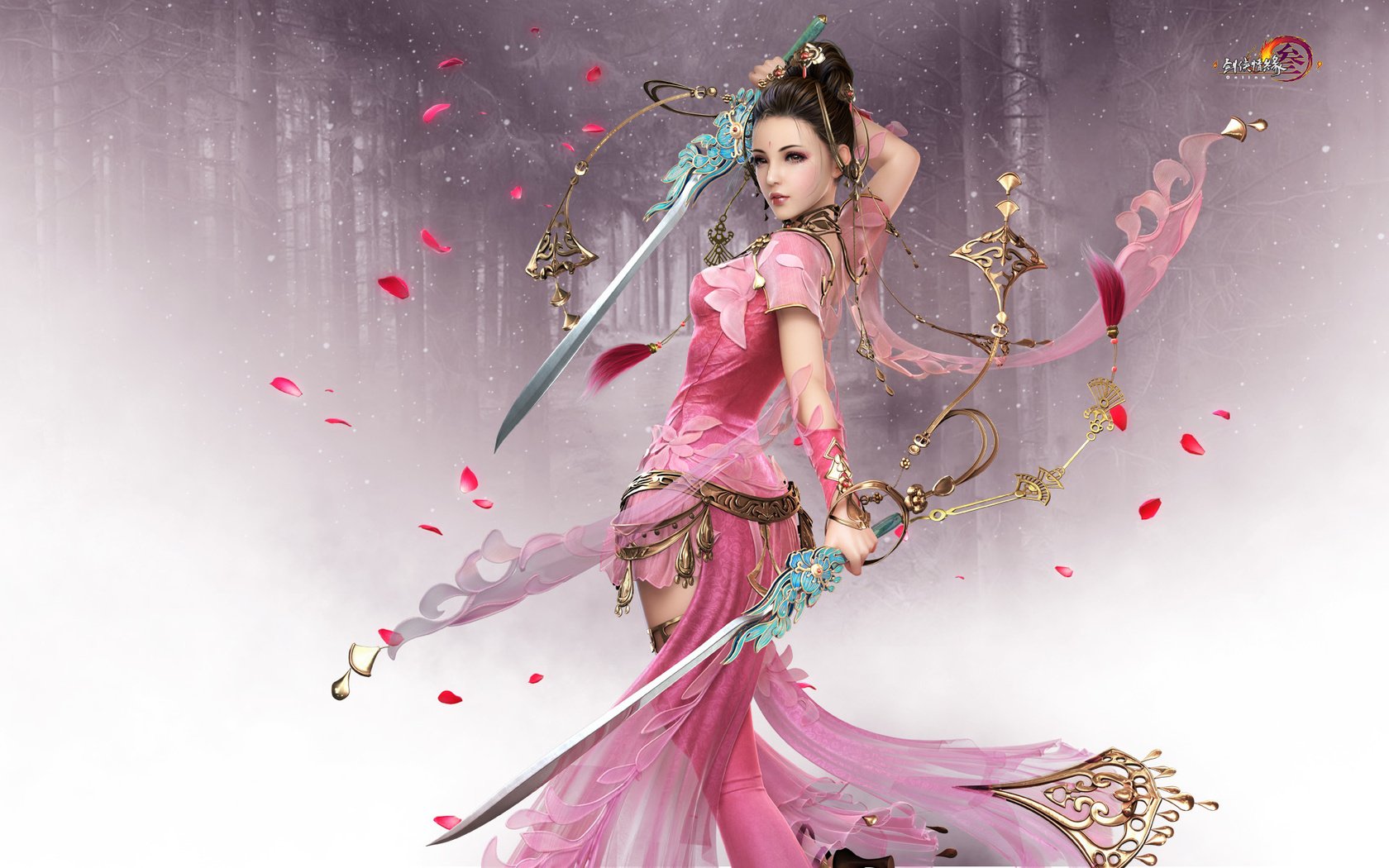 Обои лес, девушка, поза, лепестки, взгляд, розовый, мечи, jx online, forest, girl, pose, petals, look, pink, swords разрешение 1920x1200 Загрузить