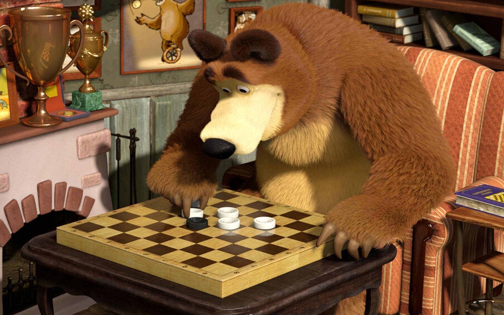 Обои шахматы, медведь, мультфильм, и, маша, biar, ches, chess, bear, cartoon, and, masha разрешение 1920x1080 Загрузить