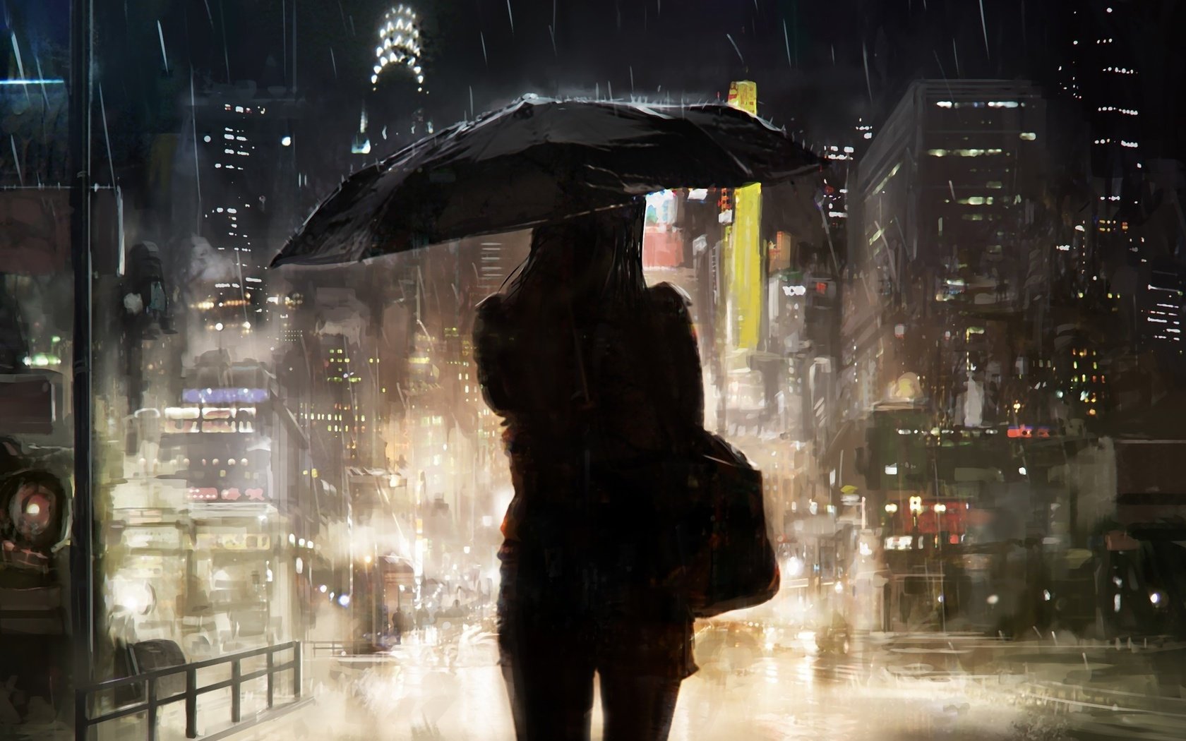 Обои ночь, девушка, город, мегаполис, дождь, зонт, night, girl, the city, megapolis, rain, umbrella разрешение 1920x1316 Загрузить