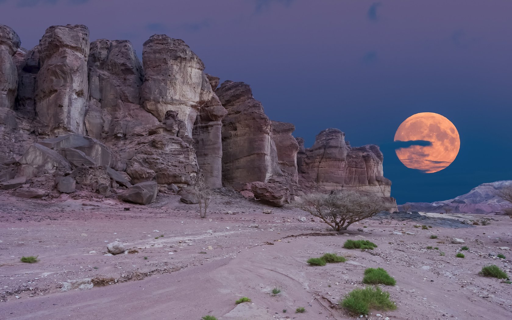 Обои ночь, скалы, пейзаж, пустыня, луна, night, rocks, landscape, desert, the moon разрешение 2880x1800 Загрузить
