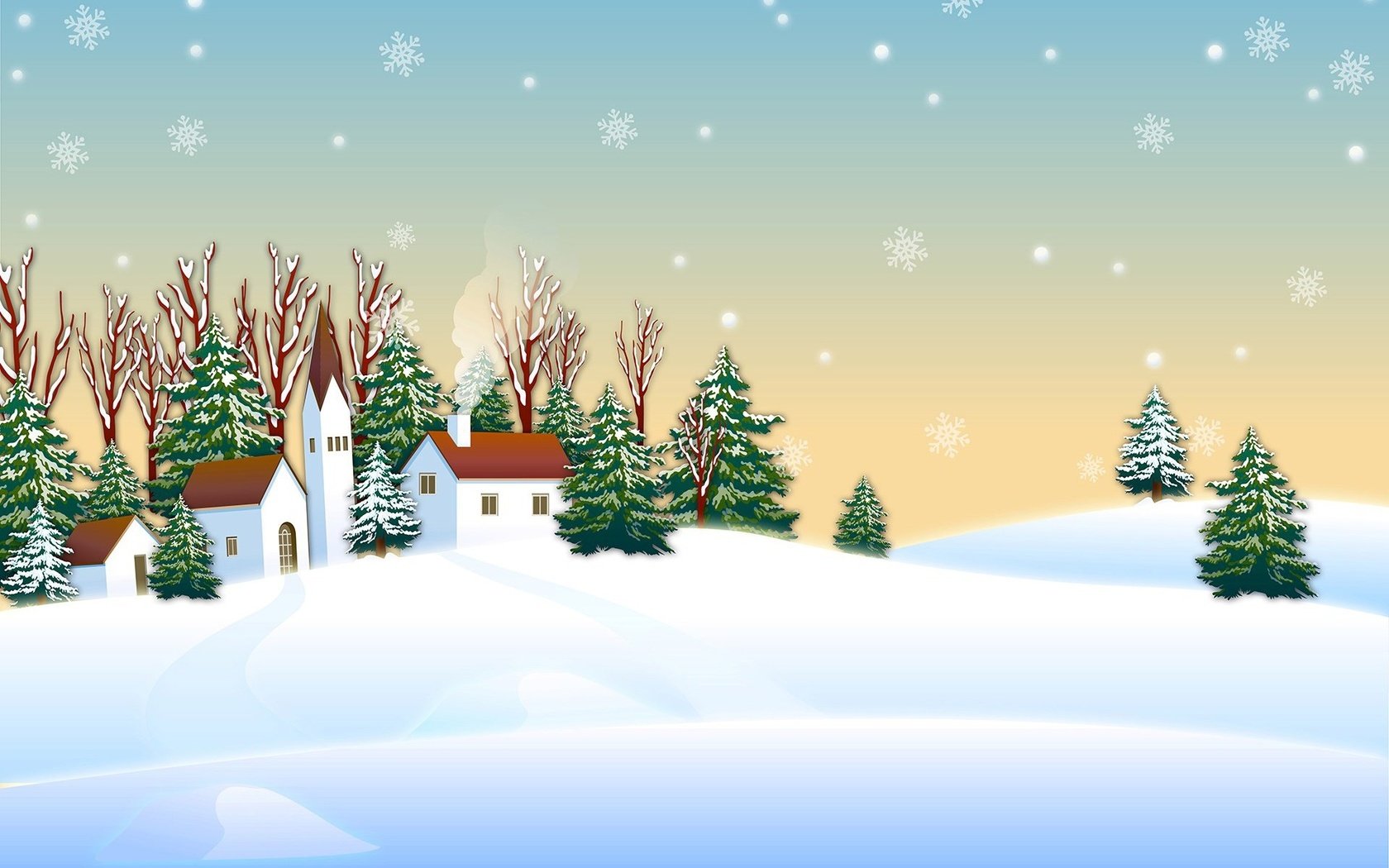 Обои снег, новый год, зима, вектор, графика, дома, елки, рождество, snow, new year, winter, vector, graphics, home, tree, christmas разрешение 1920x1200 Загрузить
