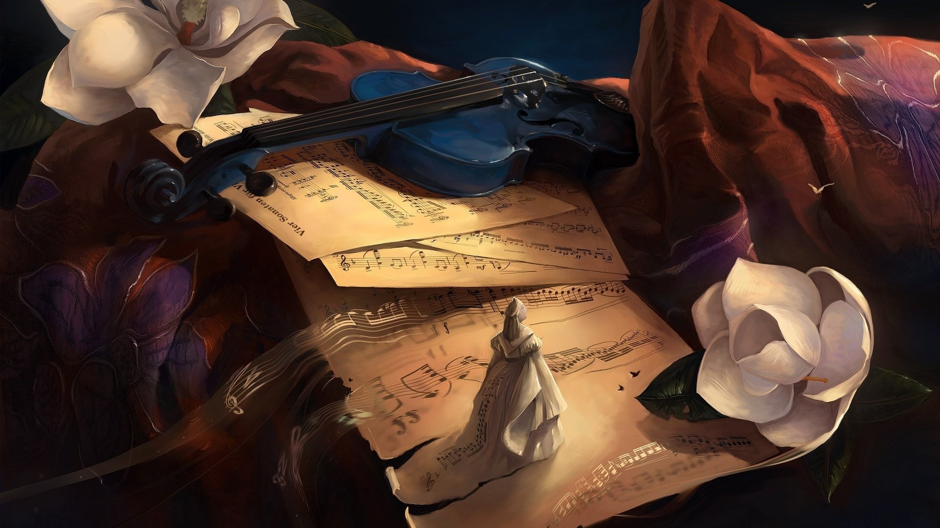 Обои ноты, скрипка, музыка, the sound of her, статуэтка, notes, violin, music, figurine разрешение 2560x1600 Загрузить