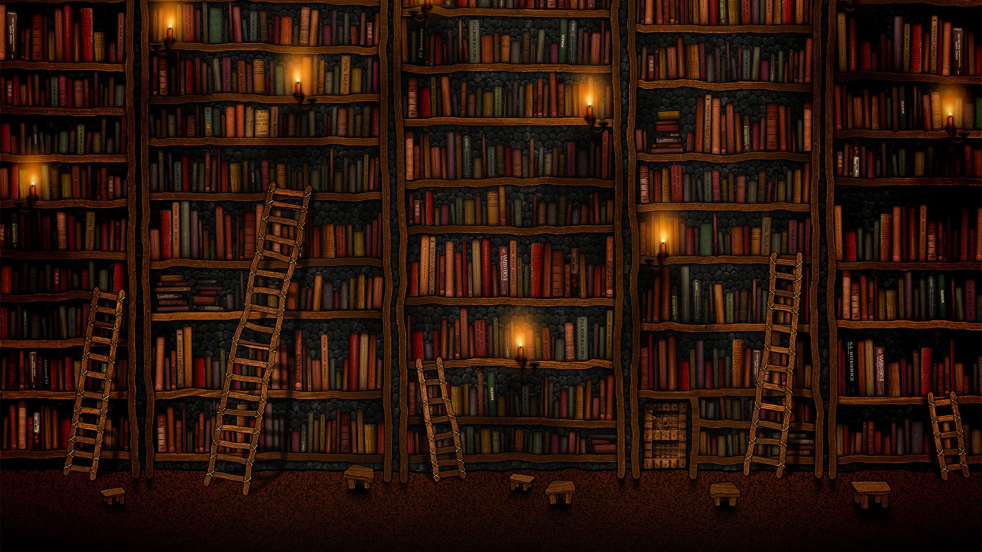 Обои библиотека, уют, книжные полки, лесенки, library, comfort, bookshelves, ladders разрешение 2560x1600 Загрузить