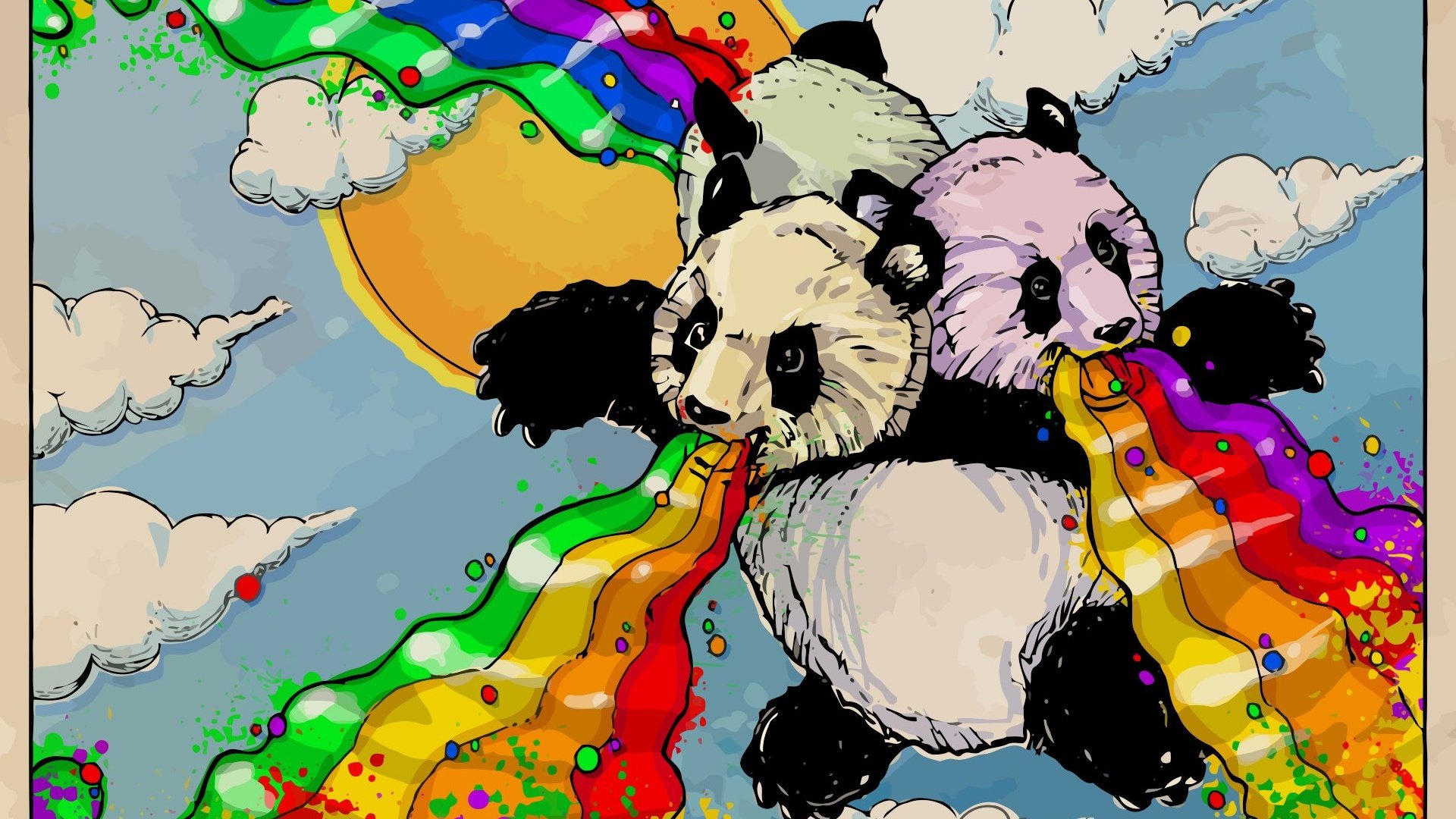 Обои рисунок, панды, лучи счастья, figure, panda, the rays of happiness разрешение 1920x1200 Загрузить