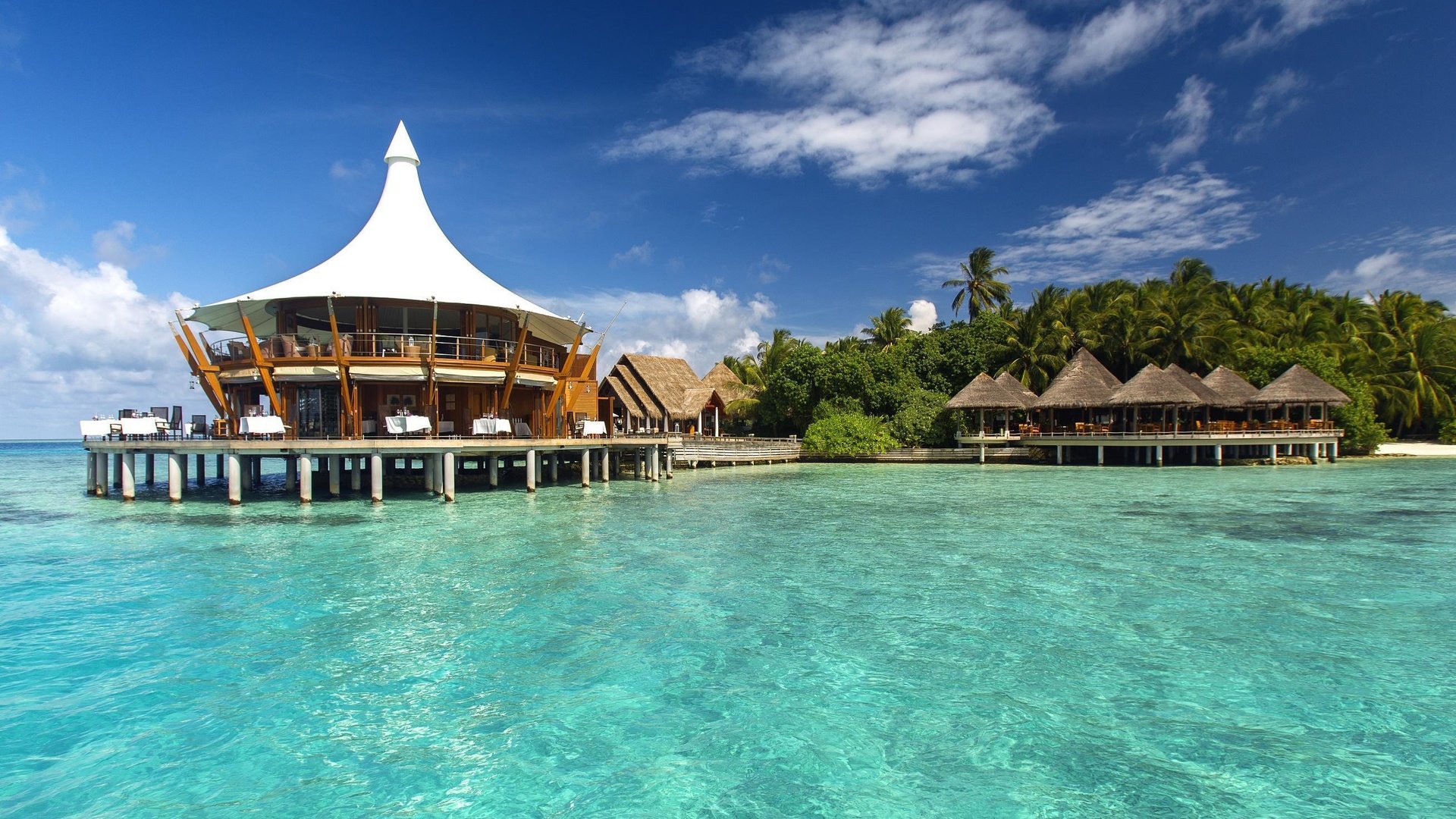 Обои пальмы, океан, экзотика, отель, мальдивы, fantastic maldives, palm trees, the ocean, exotic, the hotel, the maldives, magnificent maldives разрешение 2617x1960 Загрузить