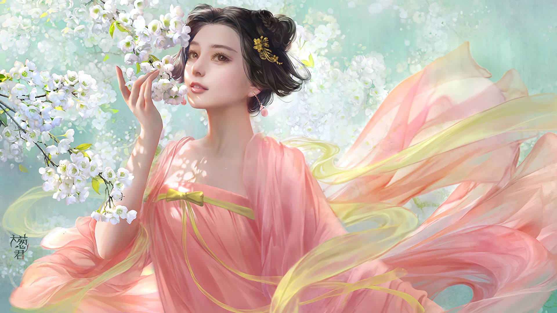 Обои арт, цветение, девушка, фэнтези, весна, art, flowering, girl, fantasy, spring разрешение 1920x1200 Загрузить