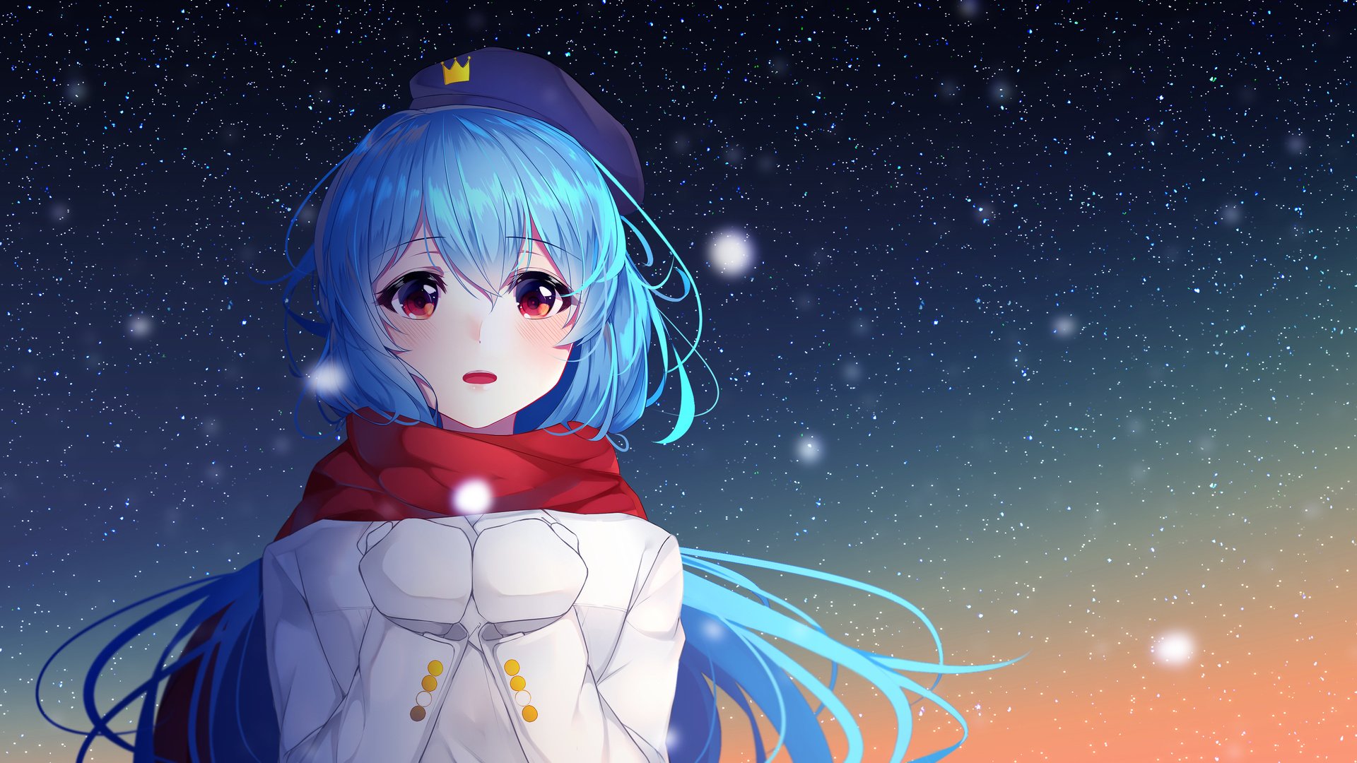 Обои девушка, взгляд, аниме, волосы, лицо, снегопад, girl, look, anime, hair, face, snowfall разрешение 3500x1968 Загрузить