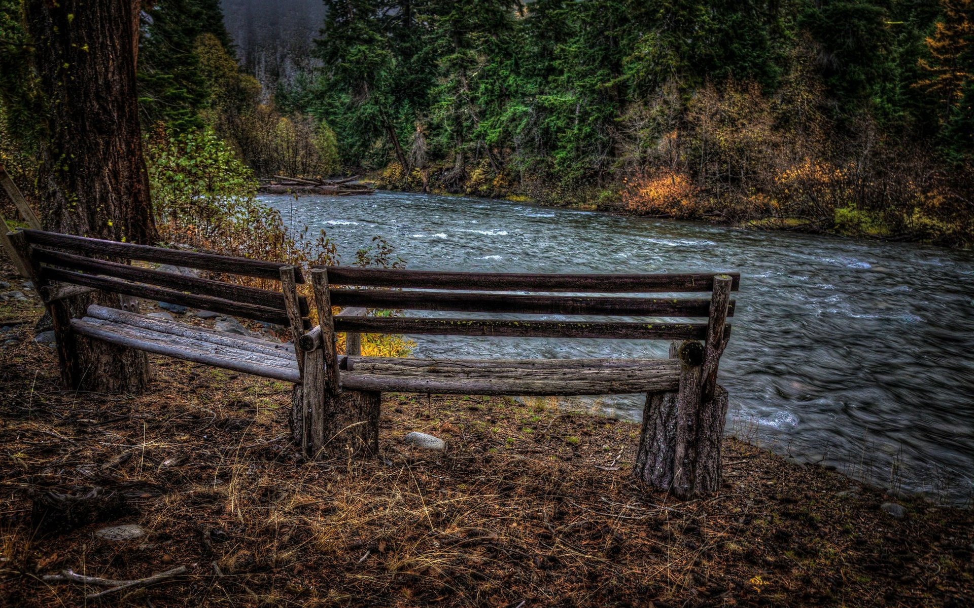 Обои река, осень, скамья, river, autumn, bench разрешение 2048x1369 Загрузить