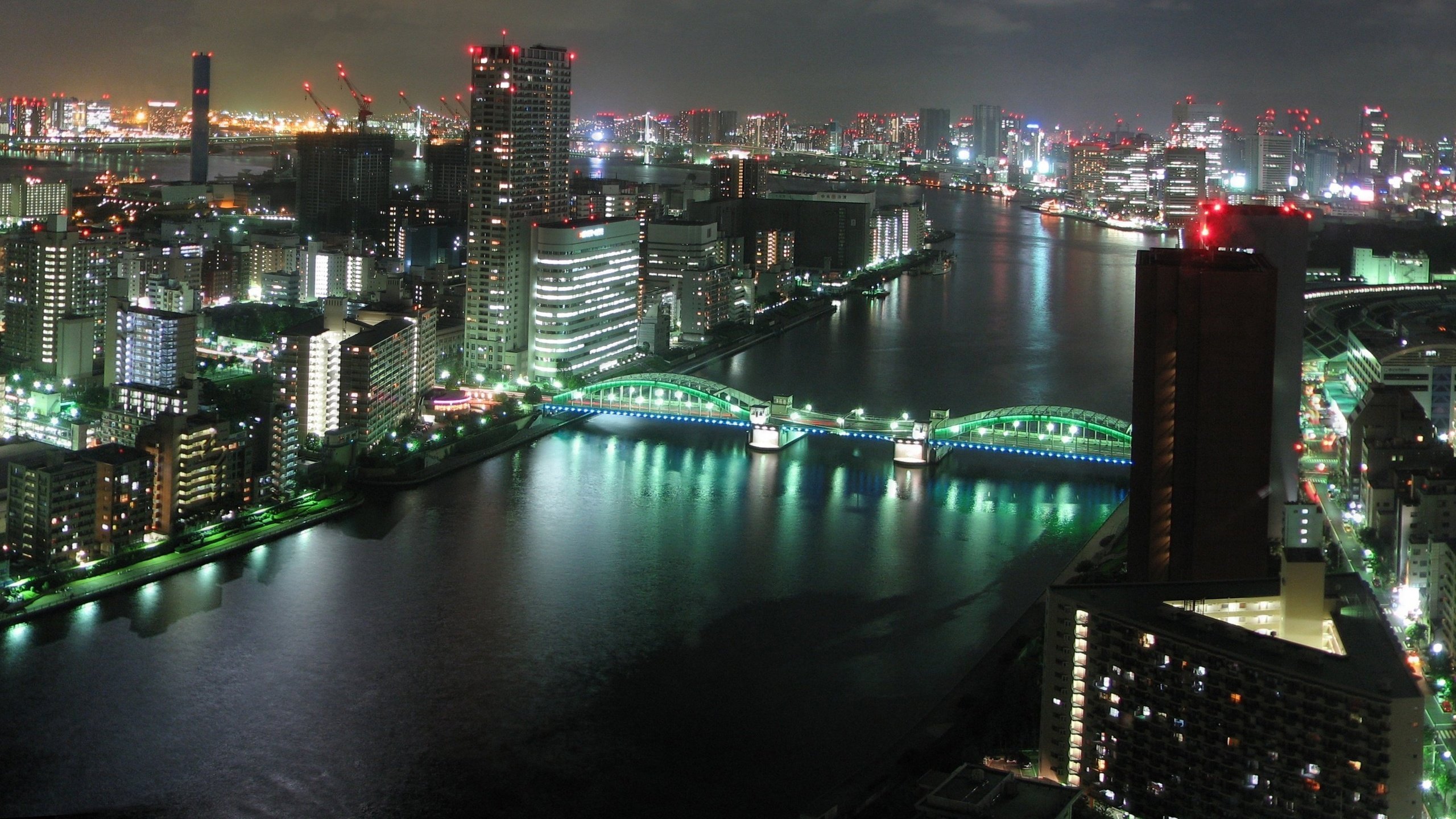 Обои ночь, река, мост, японии, токио, night, river, bridge, japan, tokyo разрешение 5120x1600 Загрузить