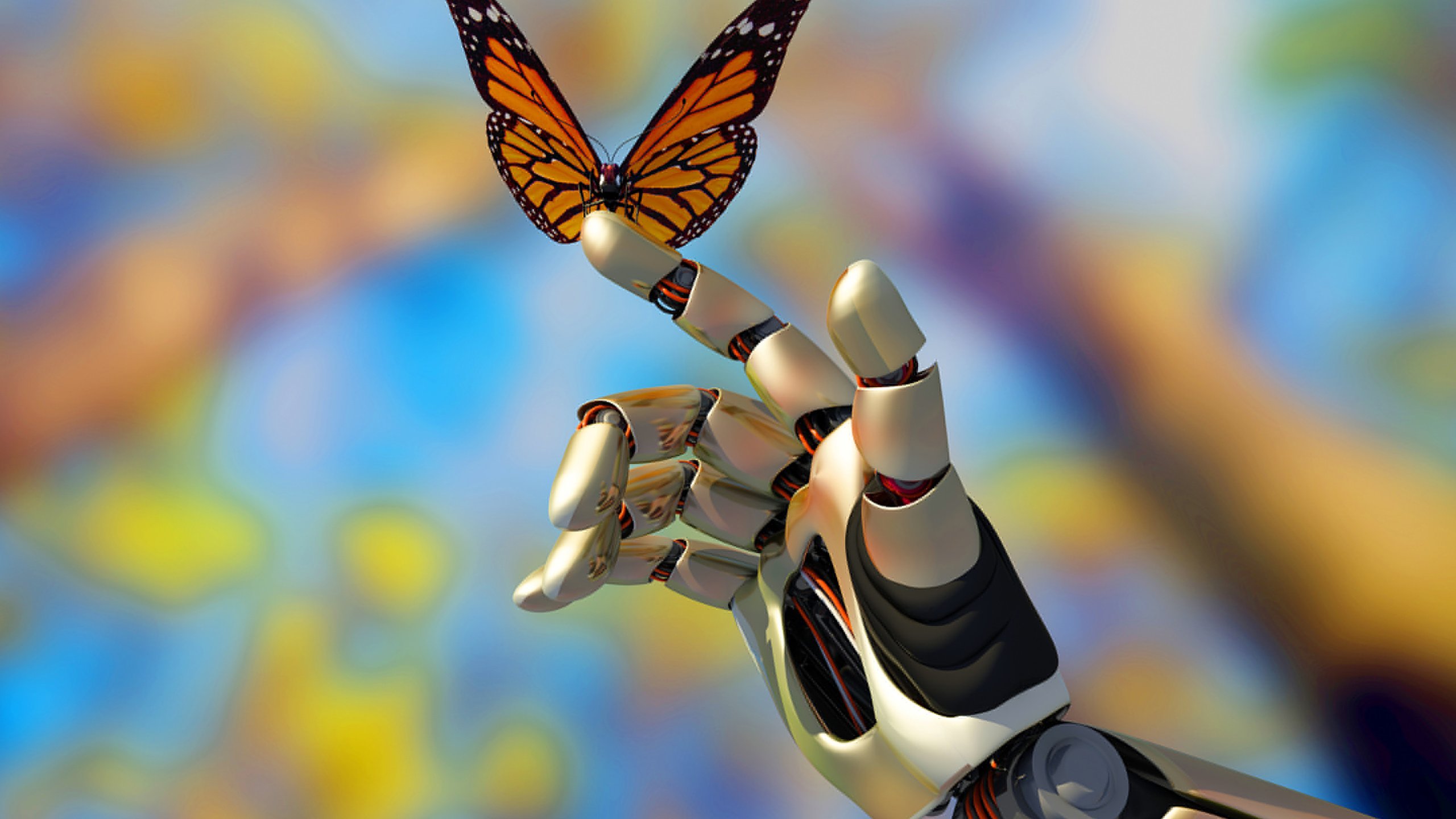 Обои рука, насекомое, бабочка, робот, размытость, 3д, hand, insect, butterfly, robot, blur, 3d разрешение 2880x1800 Загрузить