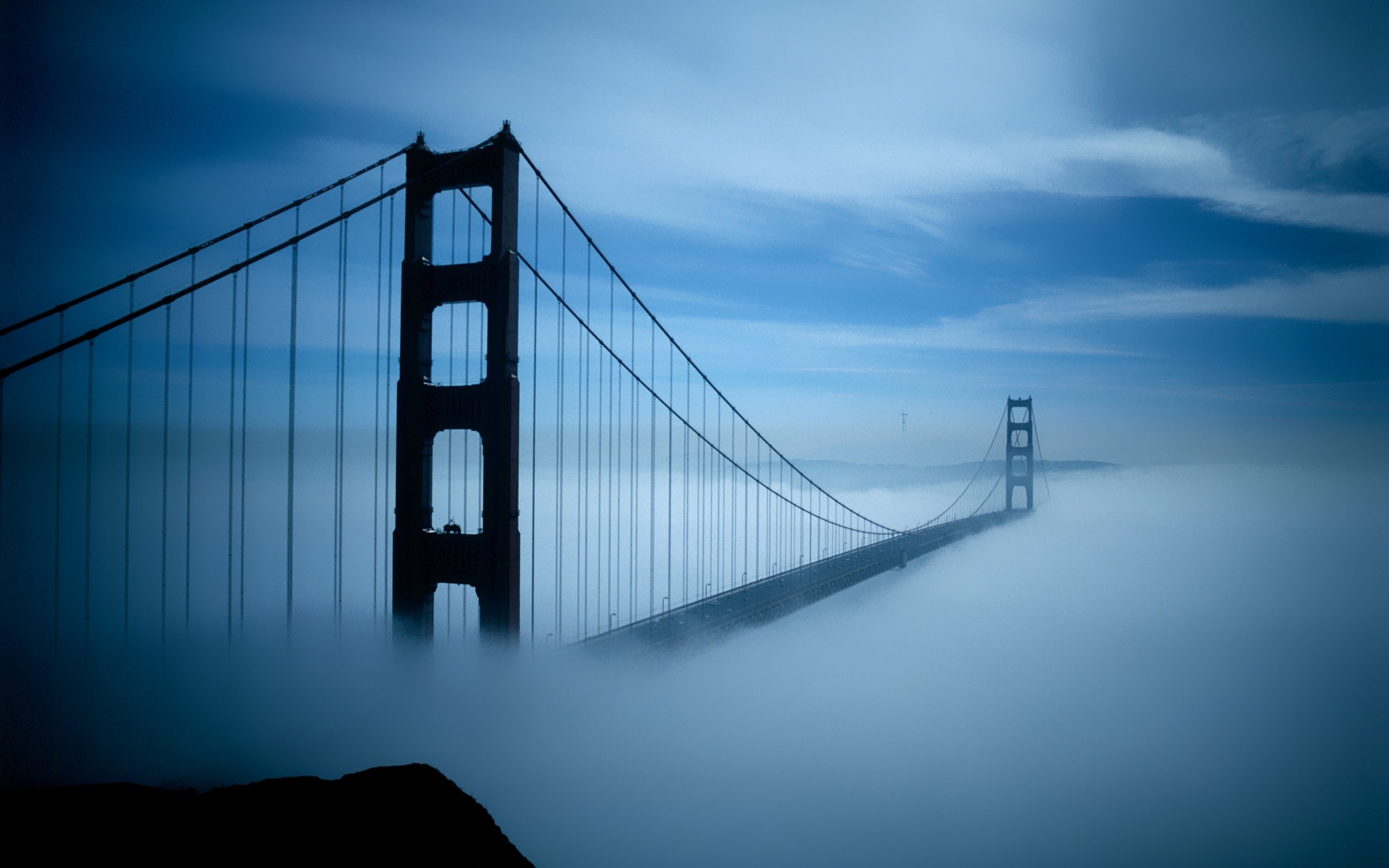 Обои утро, туман, мост, подвесной, morning, fog, bridge, pendant разрешение 4016x2649 Загрузить