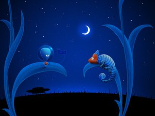 Обои синий, луна, нло, хамелеон, инопланетянин, blue, the moon, ufo, chameleon, alien разрешение 2560x1600 Загрузить