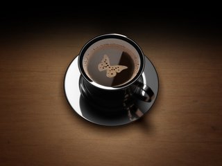 Обои напиток, кофе, бабочка, чашка, пенка, рисунок., drink, coffee, butterfly, cup, foam, figure. разрешение 1920x1200 Загрузить