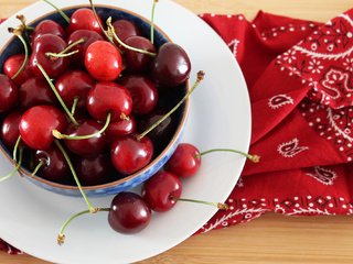 Обои ягода, черешня, вишня, тарелка, berry, cherry, plate разрешение 2000x1332 Загрузить