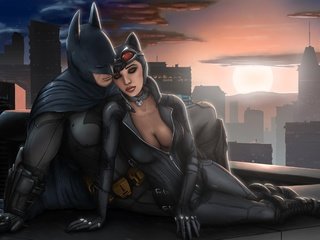 Обои крыша, костюмы, batman:arkham city, batman x catwoman, roof, costumes разрешение 2997x1952 Загрузить