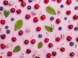 Обои лето, буквы, кубики, черешня, ягоды, вишня, черника, summer, letters, cubes, cherry, berries, blueberries разрешение 3456x3456 Загрузить