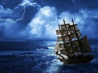 Обои море, молния, корабль, парусник, шторм, sea, lightning, ship, sailboat, storm разрешение 2560x1440 Загрузить