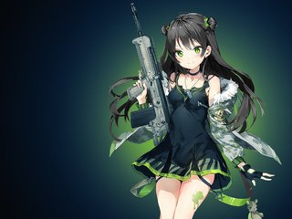 Обои девушка, оружие, взгляд, аниме, волосы, лицо, girl, weapons, look, anime, hair, face разрешение 3840x2160 Загрузить