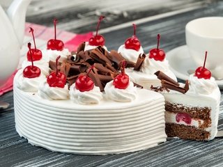 Обои вишня, шоколад, торт, крем, cherry, chocolate, cake, cream разрешение 2000x1318 Загрузить