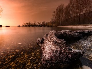 Обои озеро, природа, закат, lake, nature, sunset разрешение 3840x2160 Загрузить