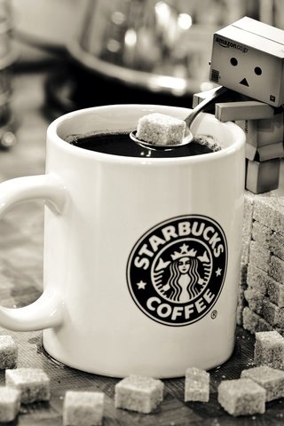 Обои кофе, чёрно-белое, кружка, сахар, данбо, coffee, black and white, mug, sugar, danbo разрешение 2560x1600 Загрузить