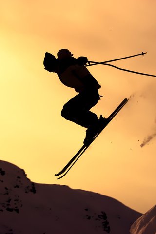 Обои горы, горнолыжный спорт, солнце, закат, зима, склон, спорт, лыжи, экстрим, mountains, the sun, sunset, winter, slope, sport, ski, extreme разрешение 1920x1200 Загрузить