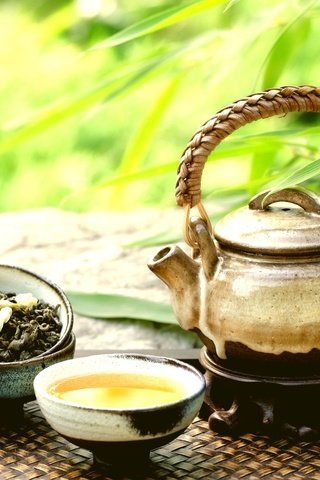 Обои напиток, чай, чайник, заварка, пиалы, чай зеленый, drink, tea, kettle, welding, bowls, green tea разрешение 1920x1343 Загрузить