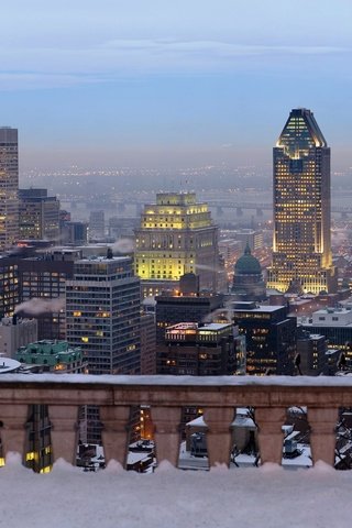 Обои зима, панорама, город, небоскребы, канада, высотки, монреаль, winter, panorama, the city, skyscrapers, canada, montreal разрешение 5555x1952 Загрузить