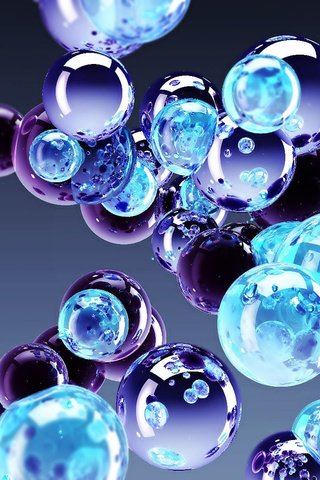 Обои пузыри, шарики, голубые, пузырьки, фиолетовые, 3д, bubbles, balls, blue, purple, 3d разрешение 1920x1080 Загрузить