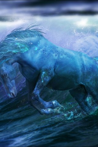Обои лошадь, вода, волны, океан, конь, фантазии, океана, horse, water, wave, the ocean, fantasy, ocean разрешение 2560x1600 Загрузить