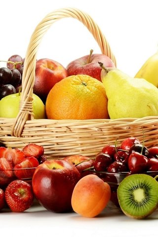 Обои виноград, ягоды, фрукты, киви, яблоки, бананы, апельсины, груши, клубника, абрикосы, черешня, нектарин, арбуз, корзина, grapes, berries, fruit, kiwi, apples, bananas, oranges, pear, strawberry, apricots, cherry, nectarine, watermelon, basket разрешение 1920x1280 Загрузить