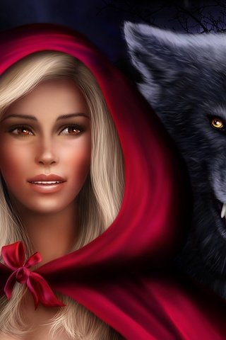 Обои девушка, хищник, фотошоп, волк, капюшон, красная шапочка, нelena, girl, predator, photoshop, wolf, hood, little red riding hood, gb разрешение 2560x1440 Загрузить