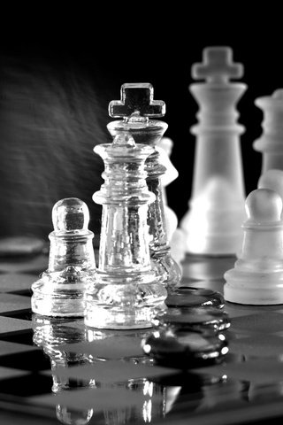 Обои отражение, шахматы, доска, чёрно-белое, фигуры, игра, шахматная доска, reflection, chess, board, black and white, figure, the game, chess board разрешение 2048x1365 Загрузить