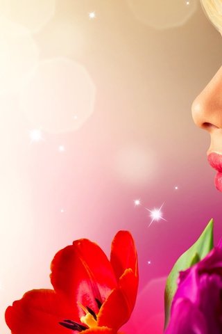 Обои цветы, девушка, профиль, весна, тюльпаны, ресницы, flowers, girl, profile, spring, tulips, eyelashes разрешение 1920x1200 Загрузить