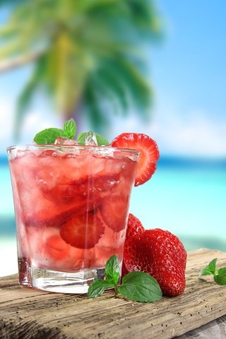 Обои мята, клубника, лёд, ягоды, коктейль, стакан, mint, strawberry, ice, berries, cocktail, glass разрешение 3840x3840 Загрузить