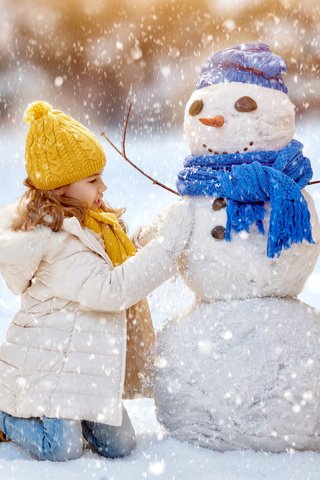 Обои снег, новый год, зима, дети, девочка, снеговик, ребенок, рождество, snow, new year, winter, children, girl, snowman, child, christmas разрешение 4500x3261 Загрузить