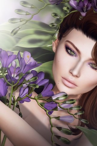 Обои цветы, девушка, взгляд, волосы, лицо, flowers, girl, look, hair, face разрешение 2048x1229 Загрузить