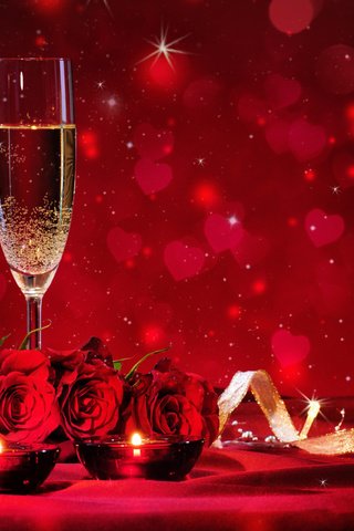 Обои сердечки, цветы, шампанское, свечи, день святого валентина, фон, розы, боке, огонь, красные, ленточки, бокалы, hearts, flowers, champagne, candles, valentine's day, background, roses, bokeh, fire, red, ribbons, glasses разрешение 1920x1200 Загрузить